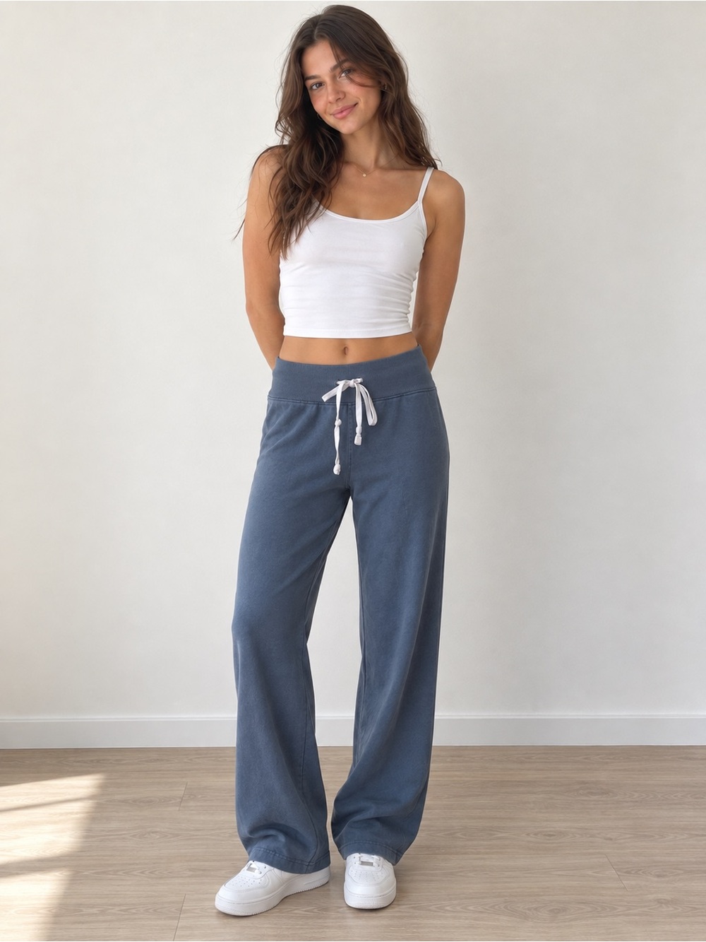 Brandy Melville Navy Blue Cotton Wide Leg Lounge Pants One Size Italy